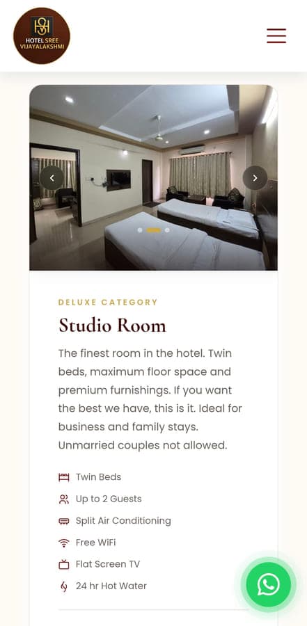 The hotel website on a phone
