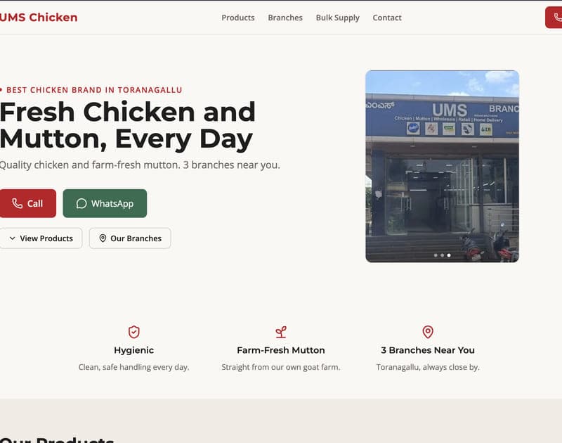 UMS Chicken website showing daily rates